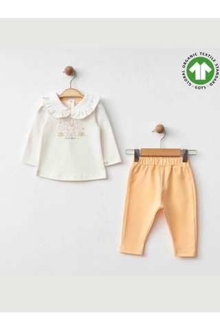 Zekids Kız Bebek Bebe Yaka Tavşan Baskılı Organik Eşofman Takım-15491 SOMON
