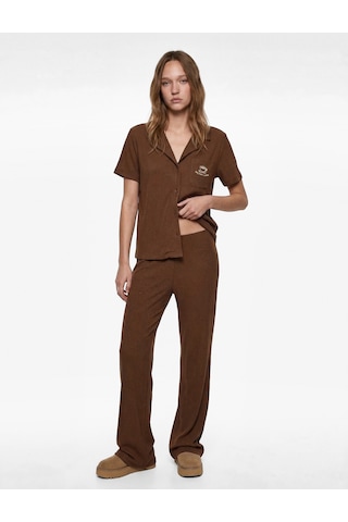 Koton Viskon Karışımlı Rahat Kesim Pijama Takımı Kahverengi 6slk40079mk Kahve