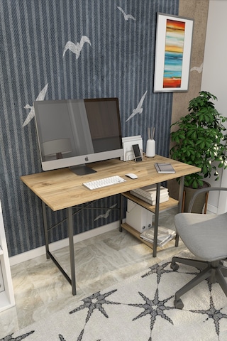VayAvm 2 Raflı Çalışma Bilgisayar Masası 60 x 120 CM Çam Açık Kahverengi