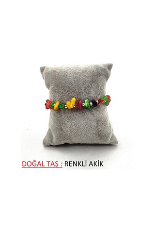 Şekilli Doğaltaş Ayarlanabilir Kadın Bileklik Çok Renkli-14