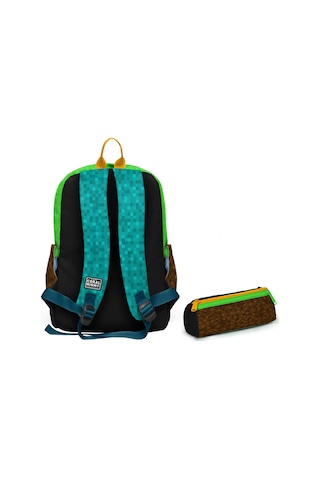Coral High Okul Sırt Çantası Ve Kalemlik Seti - Siyah Yeşil Kahverengi Craft Desenli Erkek Çocuk Setygn33216c Çok Renkli