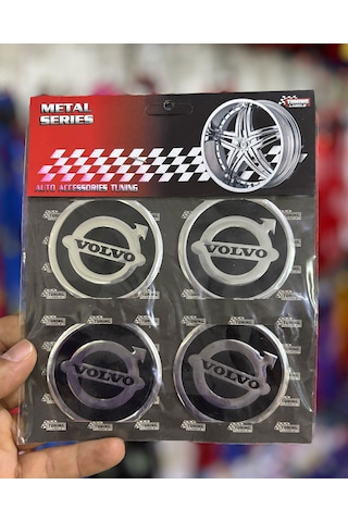 Universal Araç Uyumlu, Volvo Jant Göbeği Arması, Sticker 4'lü Set 60mm Gri