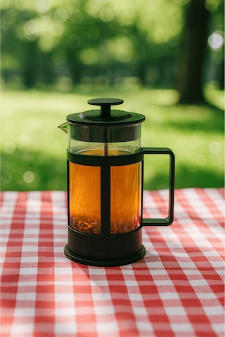 600 Ml Cam French Press Kahve & Bitki Çayı Demleme Bardağı Siyah - Şeffaf