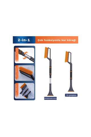 Quick Clean 82cm Uzatılabilir 2in1 Araç Kar Fırçası Ve Buz Kazıyıcı Oto Kar Kazıyıcı Aparat Çok Renkli