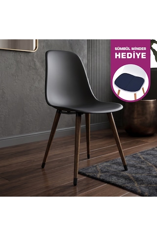 Vilinze Eames Kestane Ahşap Ayak Plastik Siyah Sandalye Eames-beyaz Siyah - Kestane