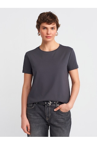 Dilvin 3471 Bisiklet Yaka Basic T-shirt-koyu Antr. Koyu Antr. Antrasit