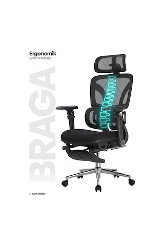 Braga Ergonomik Çalışma Koltuğu - Siyah