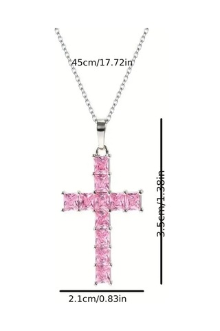 Müstesna Jwl Zirkon Taşlı Istavroz Haç Kolye Pembe Gümüş