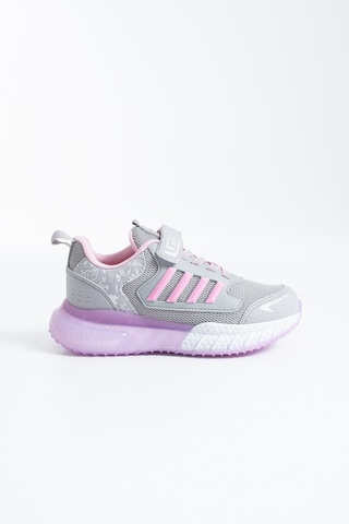 Polomia Comfort Kız Çocuk Buz Gri Pembe Detay Fileli Cırtlı Hafif Tabanlı Spor Ayakkabı Buz Gri-pembe