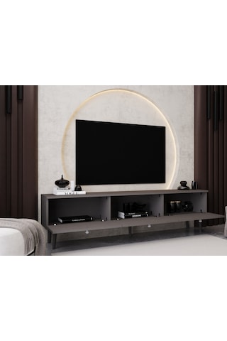 Melura Tv Ünitesi - Tv Sehpası 180 Cm %100 Mdf Lake Ahşap Ayaklı Gri
