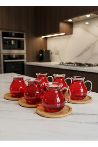 Kapris 6'lı Çay Seti 200 Ml Borosilikat Cam Kulplu Çay Bardağı Lvn 40488 Şeffaf
