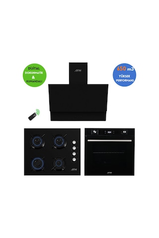 Alveus Afm Serisi Mareo Turbolu Cam Dijital FM7700 + FM2200 + FM3400B Siyah 3'lü Ankastre Set