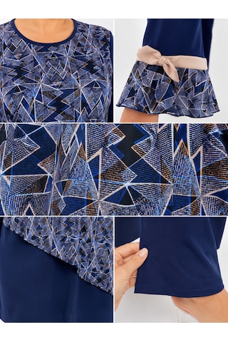 Pierre Cardin Büyük Beden Sıfır Yaka Desenli Kolları Volanlı İç Astarlı Dar Paça Çift Boneli Kadın Tesettür Mayo Lacivert