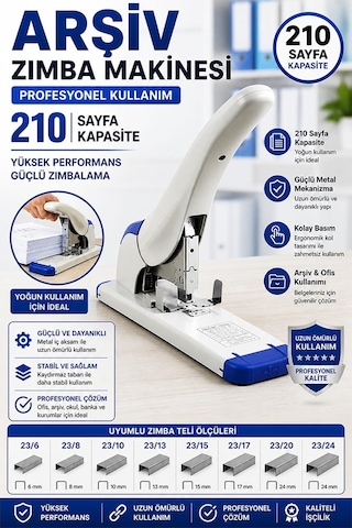 Büyük Boy Zımba Makinesi 1 Adet Kangaro Ds-23s24fl Arşiv Tipi Zımba Makinası 210 Yaprak Kapasiteli Zımba Teli Kollu