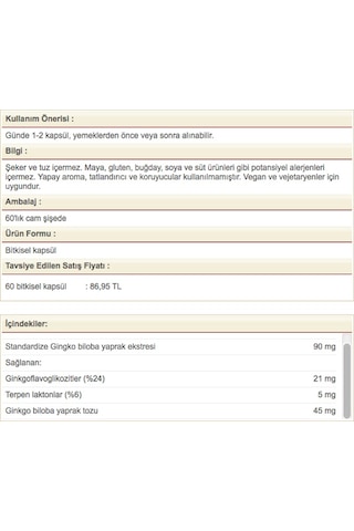 Solgar Ginkgo Biloba Leaf Extract 60 Kapsül