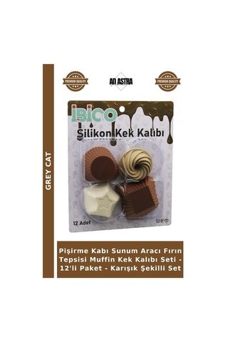 Pişirme Kabı Sunum Aracı Fırın Tepsisi Muffin Kek Kalıbı Seti - 12'li Paket - Karışık Şekilli Set Çok Renkli