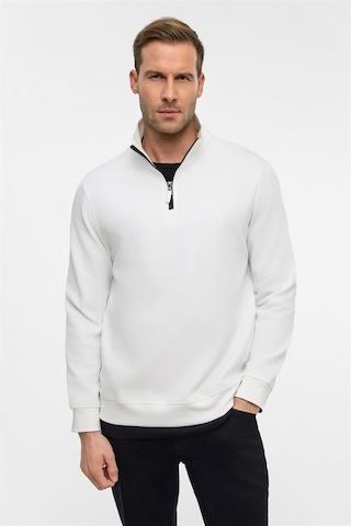Süvari Beyaz Regular Düz Yarım Balıkçı Yaka Sweatshirt Beyaz