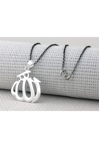 Allah Yazılı Büyük Boy Parlak 925 Ayar Gümüş Kadın Kolye