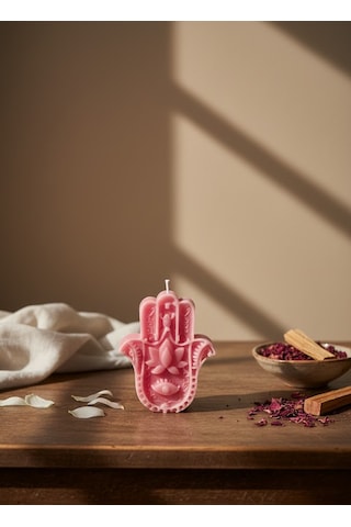 Hamsa Eli Dekoratif Mum Pembe