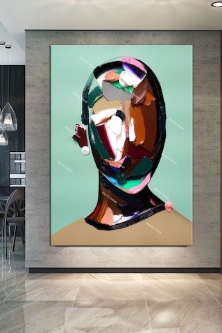 Yüzler Fırça Darbeli Görünümlü Soyut Modern Sanat Kanvas Tablo 120 x 80q