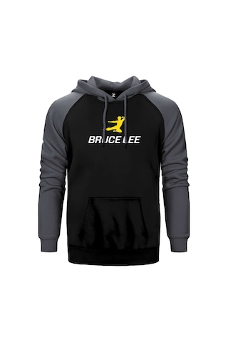 Bruce Lee Yellow Man Gri Renk Reglan Kol Kapşonlu Sweatshirt Gri