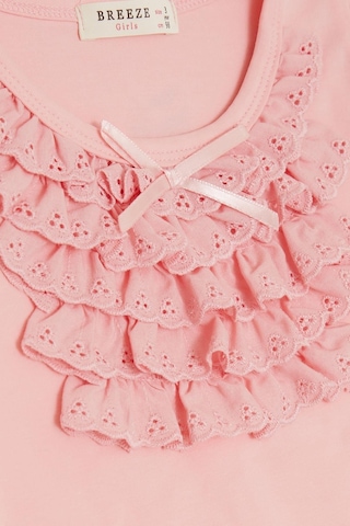 Breeze Kız Çocuk Uzun Kollu Tişört Güpürlü Fiyonklu 3-8 Yaş, Pembe-pembe Pembe