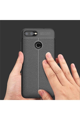 Asus Zenfone Max Plus M1 Zb570tl Kılıf Niss Deri Desenli Silikon Kılıf Siyah