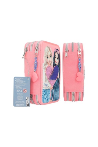 Topmodel Triple Pencil Case With Reversible Sequins Pembe