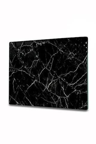 2'li Temperli Cam Kesme Tahtası 20x30 & 25x35 Cm Mermer Desenli Antibakteriyel Mutfak Doğrama Camı Siyah Mermer