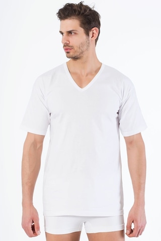 Siyah İnci Pamuklu V Yaka Kısa Kol T-shirt Beyaz