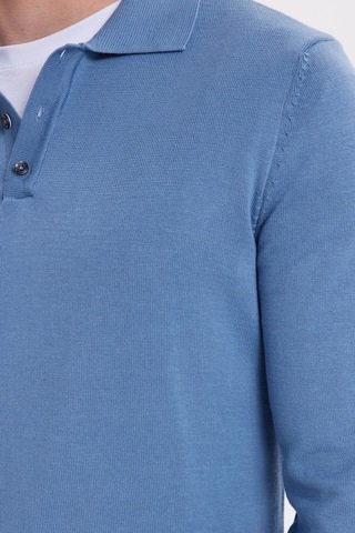 Tudors Erkek Standart Fit Normal Kesim Pamuklu Polo Yaka İndigo Kazak-41881 Indigo