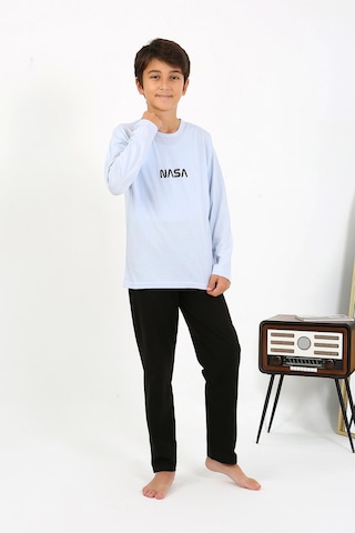 Akbeniz Erkek Çocuk Uzun Kol Penye Pijama Takım 20437 Buzmavisi Buz Mavisi
