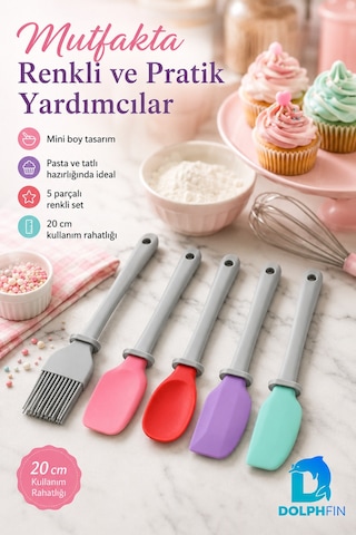 5 Li Mini Şef Seti 20 Cm Silikon Spatula Fırça Mutfak Yardımcı Pasta Hamur Seti Çok Renkli