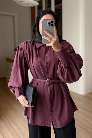 Kahijab Kemerli Vatkalı Gömlek - Mürdüm