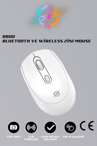 Profosyonel Bluetooth Şarj Edilebilir Kablosuz Ve Çift Mod Sessiz Mouse 800 - 1200 - 1400 Dpı Rb101