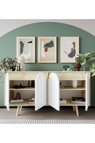 Venezia Ahşap Ayaklı Bohem Konsol Safir Meşe Gövde -beyaz Kapak 150 Cm