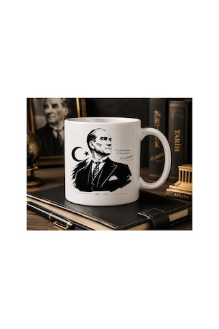 Atatürk Serisi En Büyük Eserim Cumhuriyettir Atatürk Portreli Çift Taraflı Baskılı Seramik Kupa 300 Ml Beyaz