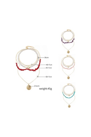 Boho Renkli Kırık Doğal Taş Kolye, Model: N2105-20 Mavi-yeşil Taşlar Çok Renkli