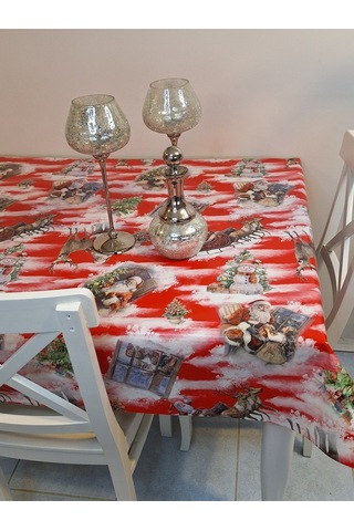 Yeni Yıl Desenli Elyaflı Pvc Masa Örtüsü Silinebilir Ve Su Geçirmez Muşamba Kırmızı