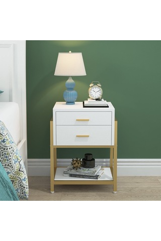 Chelsea Gold Metal Beyaz Komodin