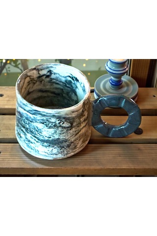 6'lı Nerikomi El Yapımı Stoneware Fincan Siyah - Beyaz