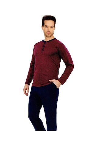 Pijamis 1900-2 4Lü O Yaka Pijama Takımı Bordo- Lacivert