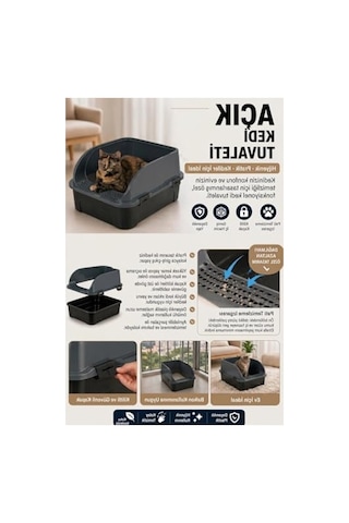Yüksek Kenarlı Açık Kedi Tuvaleti, 52x37x23 Cm, Kum Küreği Hediyeli Açık Bej