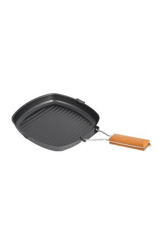 Prestigegoods Geniş Biftek Tenceresi L Gri Demir Ahşap Saplı Yüksek Yoğunluklu Demir Yapışmaz Altın