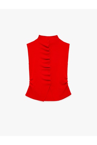 Koton Dik Yaka Düğmeli Drape Detaylı Triko Yelek Kırmızı 6sak20039ht Kırmızı
