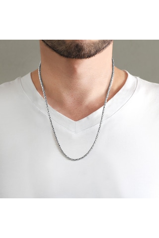 Tesbihane 925 Ayar Gümüş 60 Cm Uzunluk 3 Mm Genişlik 80 Mikron Kalınlık Erkek Kral Zincir