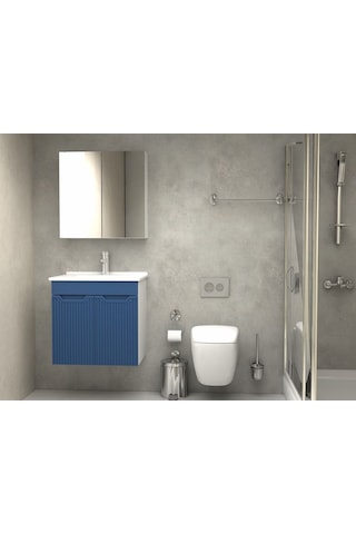 Noce Banyo Dolabı Aynalı Membran Kapaklı 65 Cm Mavi