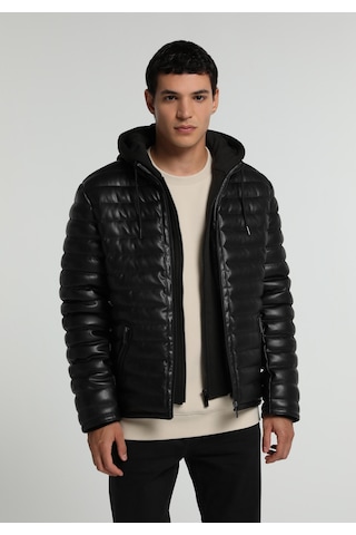 Colin's Colins Slim Fit Kapüşonlu Fermuarlı Astarlı Erkek Siyah Mont Pu Cl1082107 Q1.v1 Blk