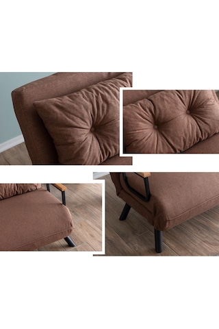 Pafu Sando İkili Keten Katlanır Yataklı Koltuk Açık Kahve Açık Kahverengi