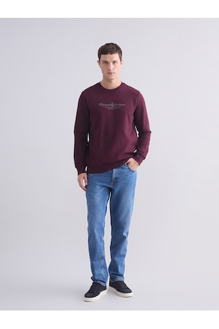 Lcwaıkıkı Classic Bordo Standart Kalıp Bisiklet Yaka Baskılı Erkek Kalın Sweatshirt